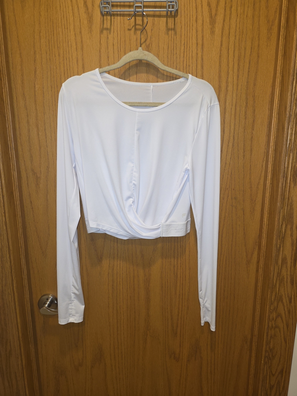 Fabletics White Long-Sleeve Twist Crop Top